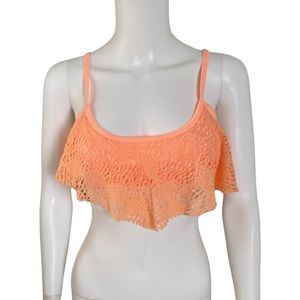 Neon Orange Crochet Lace Flounce Bikini Top